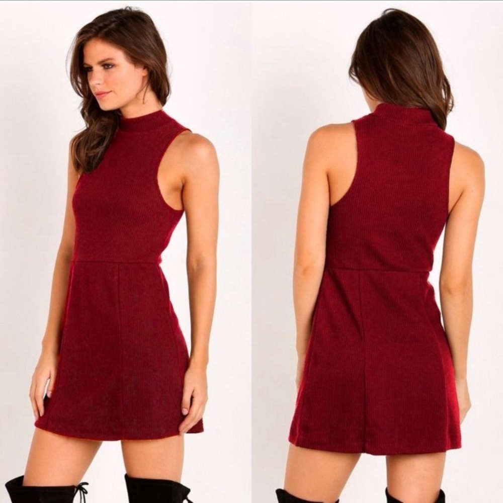 FREE PEOPLE Mary Jane Burgundy Ribbed Sleeveless Tank Dress Sz S